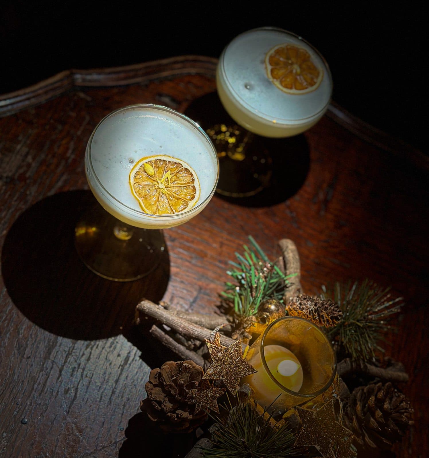 A pair of house cocktails
